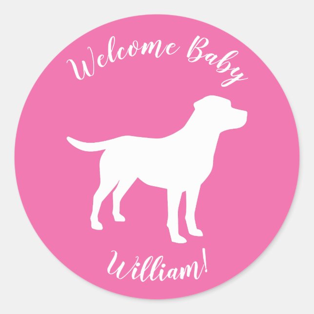 Sticker Rond Labrador Theme Chien Baby shower Pink Lab (Devant)