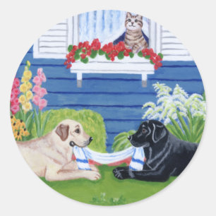 Sticker Rond Labradors dans la peinture du jardin