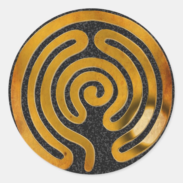 Sticker Rond labyrinthe or antique | éclaboussure noire (Devant)