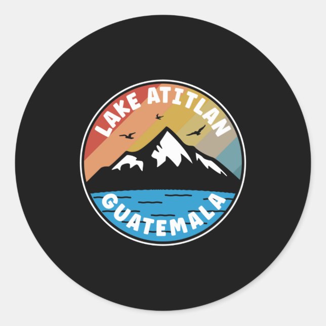 Sticker Rond Lac Atitlan - Guatemala Vintage (Devant)