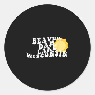 Sticker Rond Lac Beaver Dam Wisconsin Wi Rétro Souvenir Vague V
