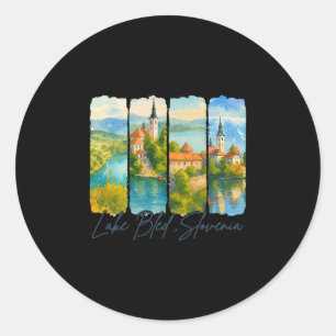 Sticker Rond Lac Bled Slovénie Voyage Séjour Pinceau Souvenir