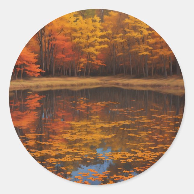 Sticker Rond Lac d'automne et forêt (Devant)