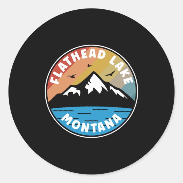 Sticker Rond Lac Flathead - Montana Vintage (Devant)