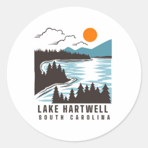 Sticker Rond Lac Hartwell Caroline du Sud Été Vie lacustre Bate