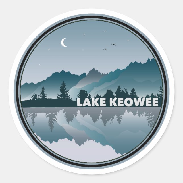 Sticker Rond Lac Keowee réflexion de Caroline du Sud (Devant)