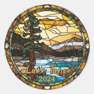 Sticker Rond Lac Rustique Tahoe Faux Verre Tiré