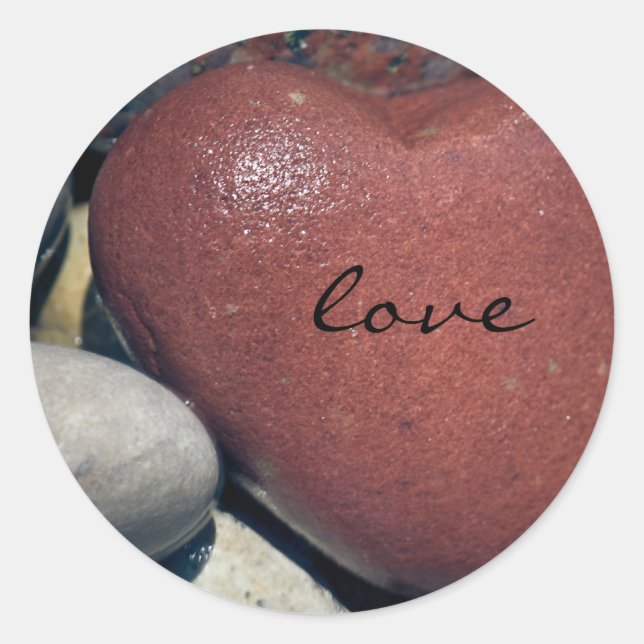 Sticker Rond Lac Shore Pierre de Coeur Rouge (Devant)