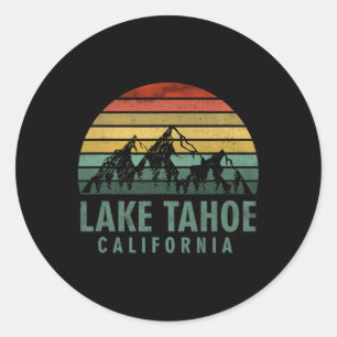 Sticker Rond Lac Tahoe Californie Montagnes Vintage Randonnée C