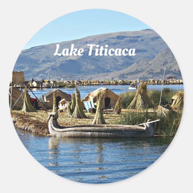Sticker Rond Lac Titicaca, île flottante, (Devant)