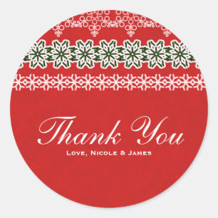 Sticker Rond Lace d'hiver rouge et blanc Élégante fête de fin d