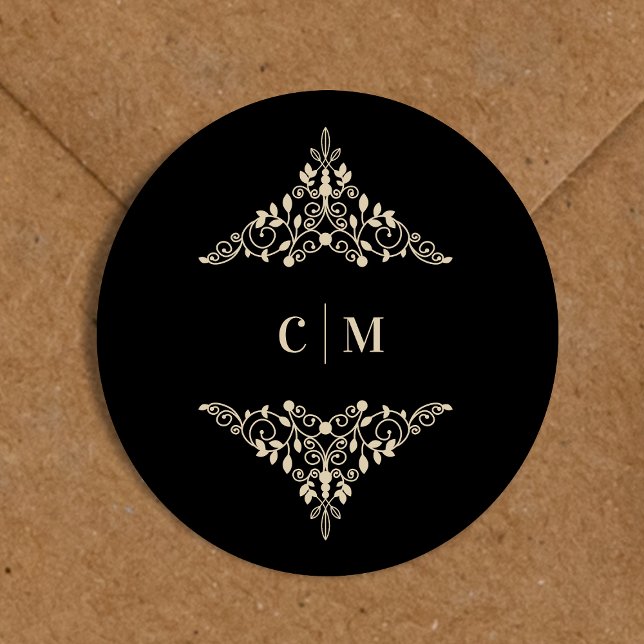 Sticker Rond Lace d'or Romantique Monogramme Initiales Mariages (Créateur téléchargé)