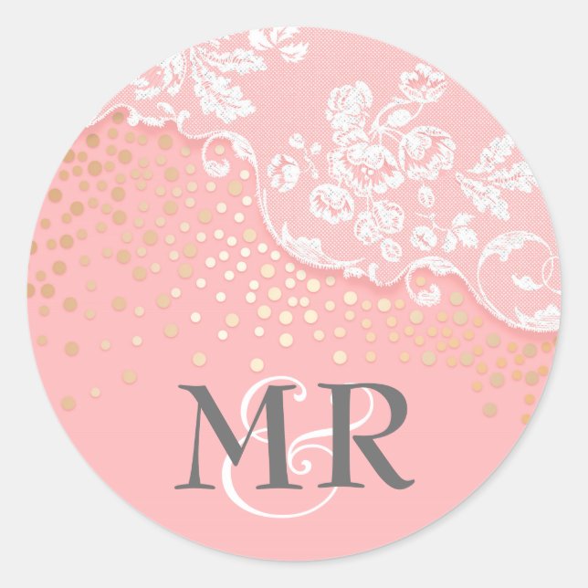 Sticker Rond Lace Gold Confetti Glitz Pink Glamor Mariage (Devant)