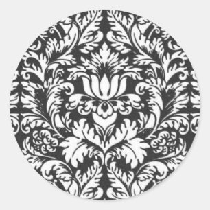Sticker Rond Lace noir blanc Damas Brocade