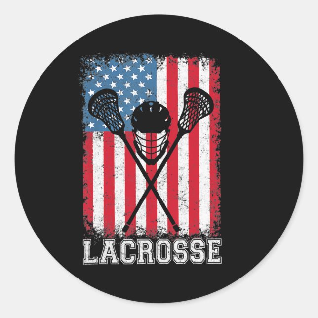 Sticker Rond Lacrosse American Flag Lax Helmet Sticks 4th Of (Devant)