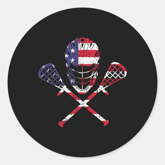 Sticker Rond Lacrosse Casque Drapeau Américain Bâtons Hommes 4e (Devant)