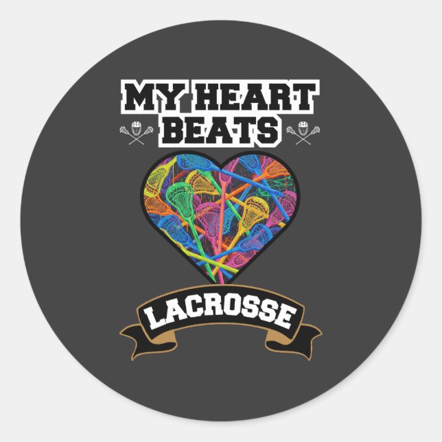 Sticker Rond Lacrosse Coeur Sticks Passion Sport Love Game (Devant)