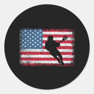 Sticker Rond Lacrosse États-Unis Drapeau Lax Chemise Hommes Fem