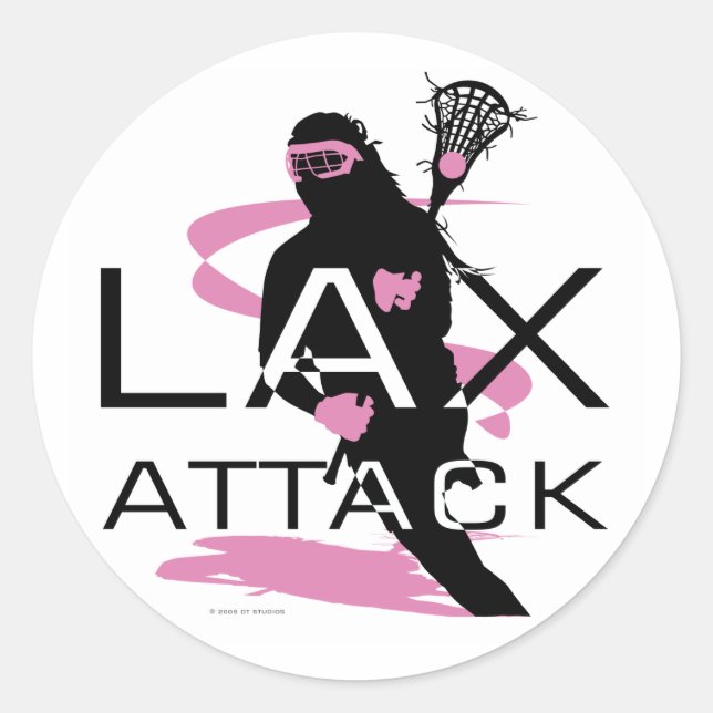 Sticker Rond Lacrosse Girls LAX Attaque rose (Devant)