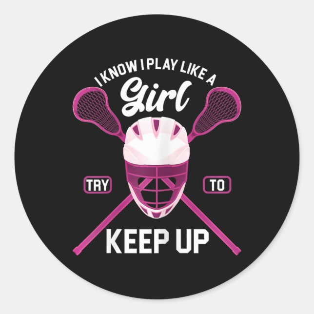 Sticker Rond Lacrosse Joueuse fille lessive bâton crosse (Devant)