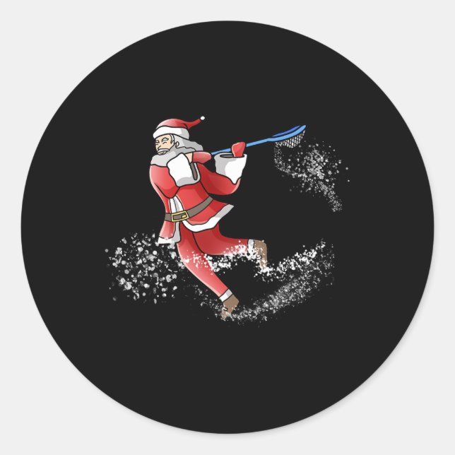 Sticker Rond Lacrosse Père Noël Cool de Noël Lax Sport vilain X (Devant)