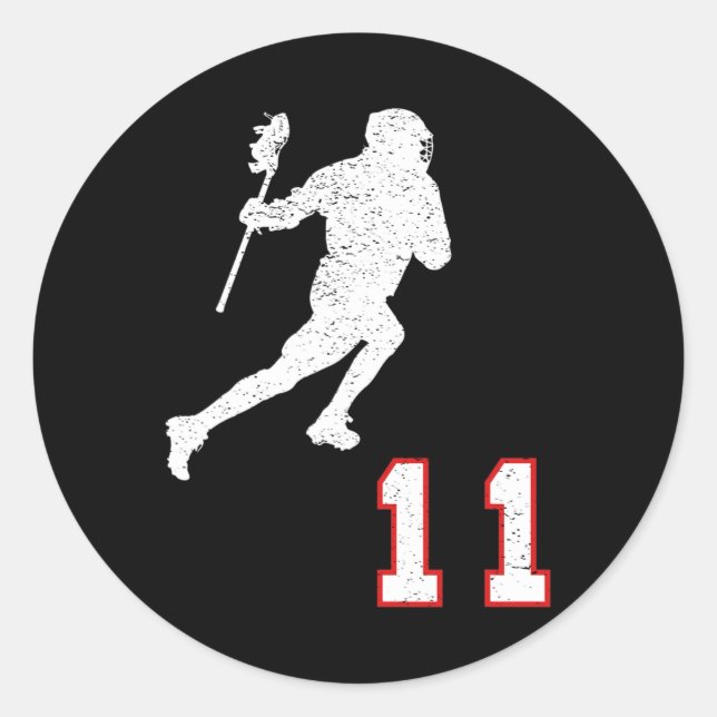 Sticker Rond Lacrosse Player Numéro De Cadeau 11 Pour Les Venti (Devant)
