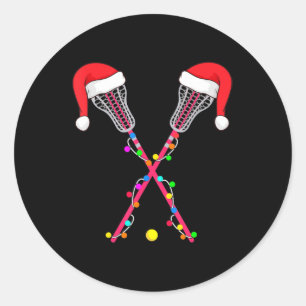 Sticker Rond Lacrosse Santa Hat Noël Lumières Amusants Sport No