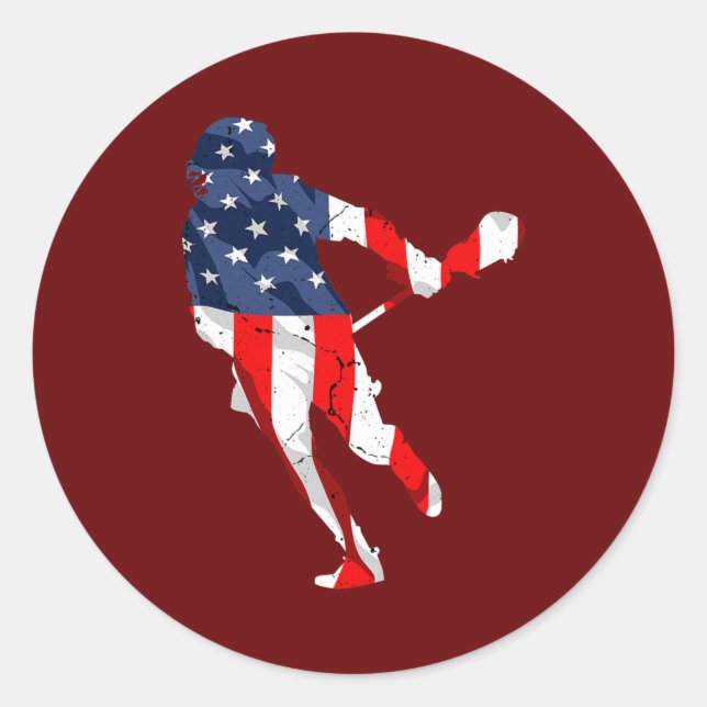 Sticker Rond Lacrosse Sport USA Retro American Flag 4e (Devant)