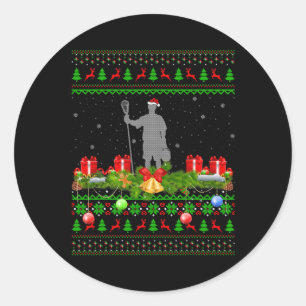 Sticker Rond Lacrosse Sports Amoureux Xmas Père Noël Lacrosse C