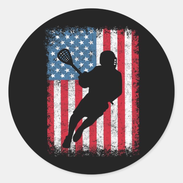 Sticker Rond Lacrosse Usa Drapeau Lax Chemise Hommes Femmes Gar (Devant)