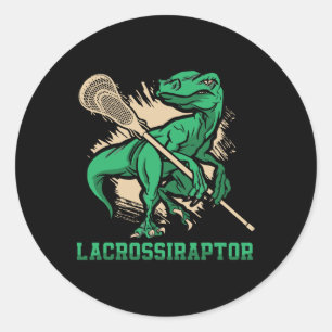 Sticker Rond Lacrossiraptor Joueur de Crosse Lax Amateur Sport 