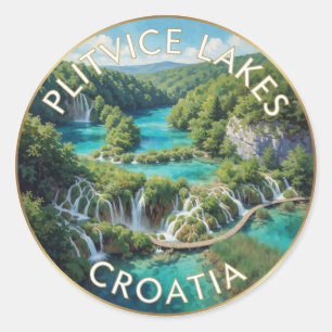 Sticker Rond Lacs de Plitvice Croatie Cascades Turquoise