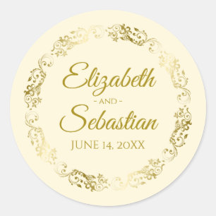 Sticker Rond Lacy Gold Filigree Elegant Cream Wedding Favor
