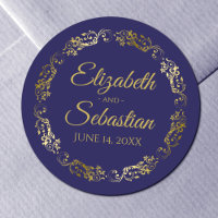 Lacy Gold Filigree Elégant Marine Blue Wedding Fav