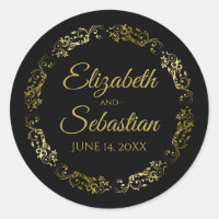 Lacy Gold Filigree Elégant Noir Mariage Faveur