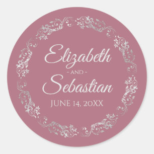 Sticker Rond Lacy Silver Filigree Elegant Dusty Rose Mariage