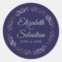Lacy Silver Filigree Elégant Mariage bleu marine