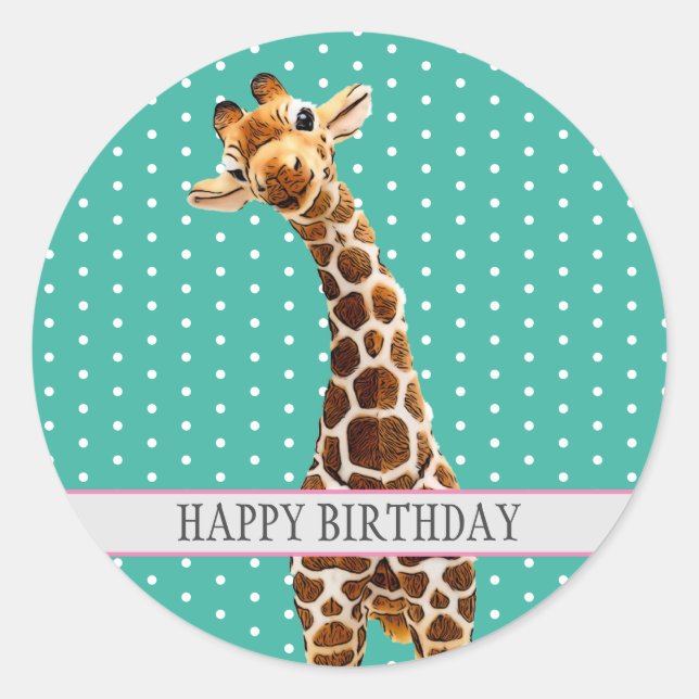Sticker Rond L'adorable Giraffe Kid's Happy Birthday Animal Cut (Devant)