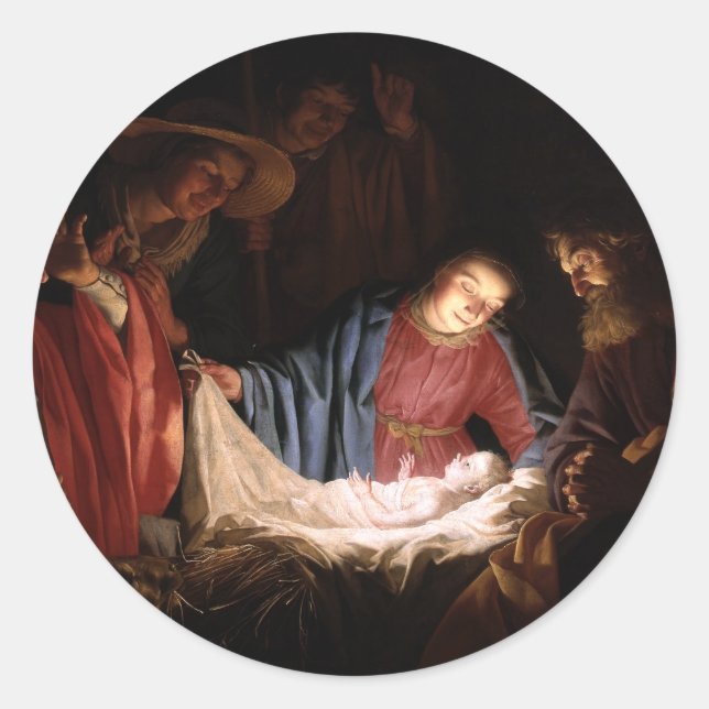 Sticker Rond L'Adoration des Bergers par Honthorst (Devant)