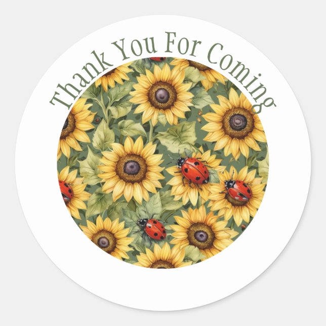 Sticker Rond Lady Bug Sunflower Merci Favoriser (Devant)