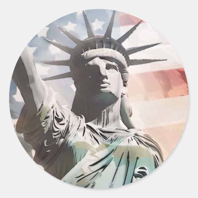 Sticker Rond Lady Liberty et le drapeau américain (Devant)