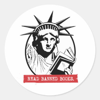 Sticker Rond Lady Liberty Lit Des Livres Interdits
