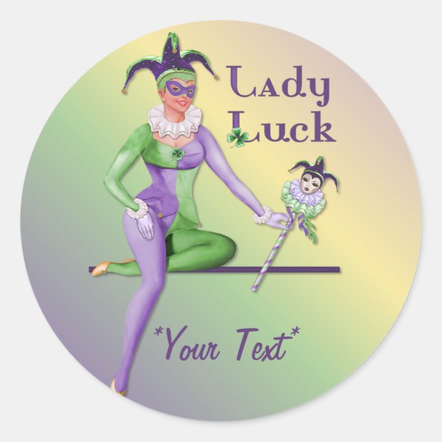 Sticker Rond Lady Luck Harlequin (Devant)