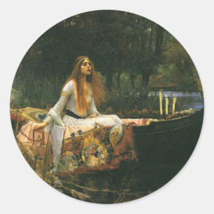 Sticker Rond Lady Shalott On Boat par John William Waterhouse