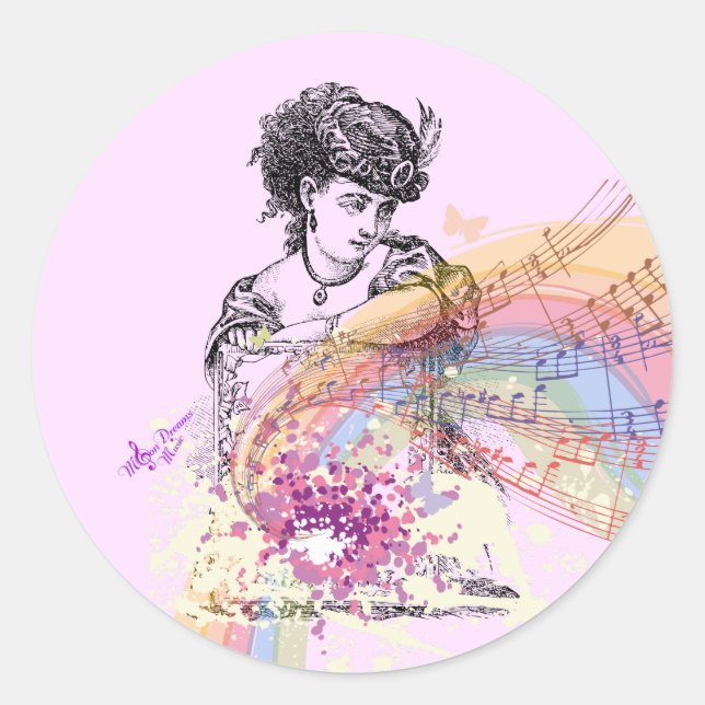 Sticker Rond Lady victorienne JolieRoseMusiqueCouleurStickers (Devant)