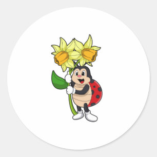 Sticker Rond Ladybug avec jonquille de fleurs