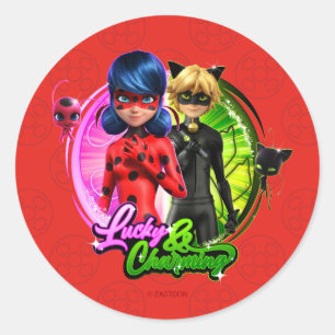 Sticker Rond Ladybug & Cat Noir   Lucky & Charming