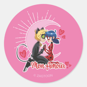 Sticker Rond Ladybug & Cat Noir   Mon Amour