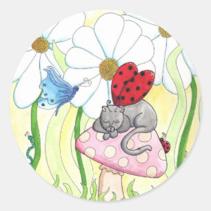 Sticker Rond Ladybug Fairy Cat