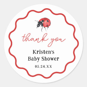 Sticker Rond Ladybug Girl Baby shower Merci Faveurs